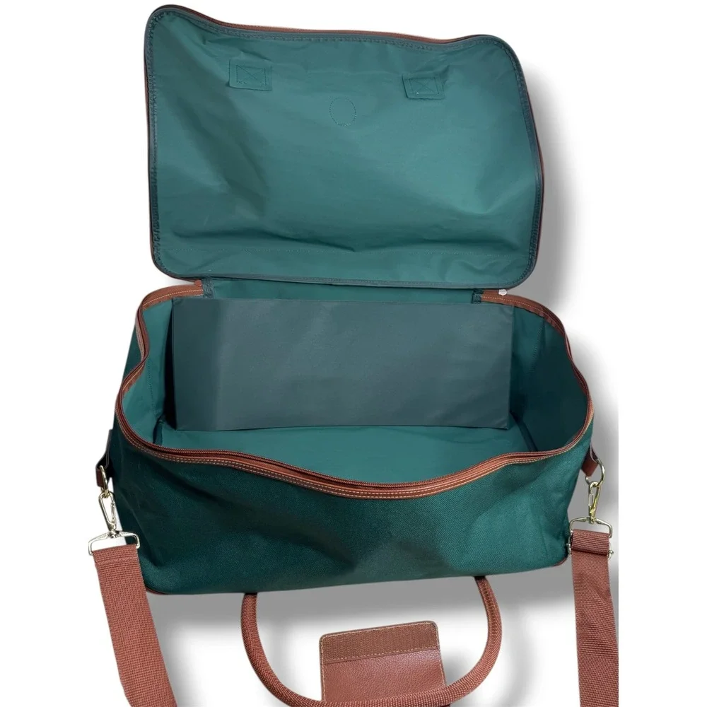 Polo Ralph Lauren Vintage Green Canvas Duffle Bag Brown Trim Travel Weekender